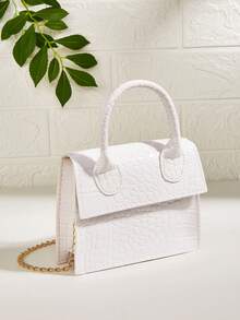 Crocodile Embossed Fashionable Versatile Minimalist Chain Handbag, Suitable For Daily Commute, Travel, Shopping - White - View 4