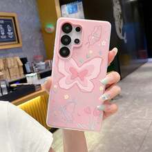 1pc Fashion TPU+PC Dual-Layer Butterfly & Flower Pattern Jelly Phone Case, 2.5mm Thick, Macaroon Color, Compatible With Samsung, Strong Protection, High Fashion, Ideal Choice For Fashionistas In Summer - Baby Pink - View 2