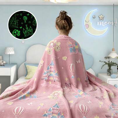 1pc Soft Glow-In-The-Dark Flannel Blanket, Luminous Flannel Throw Blanket For Napping, Office, Sofa, Outdoor, Great Gift Idea