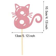 Decoración para tarta de cumpleaños de gato, de 1 a 9 años, de material de papel sin batería y para mascotas, con diseño de silueta de gato rosa, adecuado para fiestas de mascotas y celebraciones con temática de gatos, decoración de tarta - Rosa - Ver 3