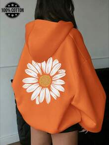 女款棉質上衣，夏季雛菊印花上衣，春/夏新品：春/夏連帽衫，春/夏女裝 - 桔色 - 查看 2