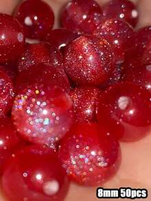 50颗梦幻春夏星空亮片树脂圆珠散珠，手工DIY串珠手链材料 - 彩色 - 查看 11