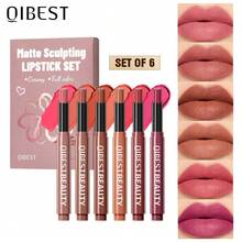 QIBEST Set de 6 barras de labios mate de terciopelo, efecto de maquillaje de labios suave, mejora fácilmente el tono de los labios - paquete de 6 - Ver 3