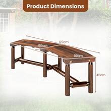 COSTWAY Patio Curved Bench, Solid Wood Fire Pit Bench For 2-3 People, Outdoor Backless Loveseat For Backyard, Garden, Poolside, Brown - Brown - View 3