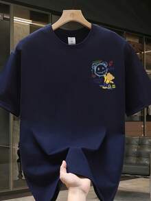 2026 New Men's-Shirt: Casual Versatile Base Shirt, Summer Personalized Print-Shirt, Loose Street Style Short Sleeve, Men's Oversize Loose Short Sleeve-Shirt,, Unisex 180g Cotton - màu xanh nước biển - Xem 2