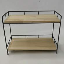 [Étagère métallique industrielle] Étagère à épices à 2 niveaux en métal et bois | Organisateur de rangement pour plan de travail avec cadre en fer poli et étagères en bois naturel, design gain de place pour la cuisine, la salle de bain, le bureau - Étagère de rangement polyvalente et durable - Multicolore - Voir 6