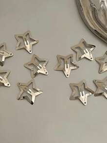 10 Pcs Ladies Golden Star Pattern BB Hair Clips Pentagram Hair Barrettes Hair Slides Cute Daily Hair Styling Accessories For School Casual Party, Hair Accessories, Beach, Accessories For Women - Star-shaped Hair Clip - View 6