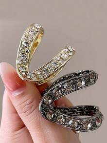2pcs V-Shaped Hair Clips, Strong Grip, High-End Rhinestones, Half-Bun Hairstyle, Women's Occipital Hair Clips, Fashion Hair Accessories, High Ponytail Fixation Tool, Anti-Flattening Hair Clips, Suitable For Thick Ponytails And High Buns, Hollow Alloy Design Increases Hair Volume,Summer,Holiday,Travel, Head Accessories,Festival,Birthday - Multicolor - View 3