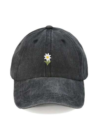 1 chiếc mũ lưỡi trai kiểu dáng bạc màu, thêu họa tiết hoa cúc, chất liệu polyester, phụ kiện thời trang ngoài trời unisex, bền chắc.
