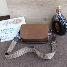 Bolsa de cuero suave para hombres: bolso de hombro casual, bolso de mensajero retro con correa - Cinturón bicolor marrón oscuro 804 - Ver 5