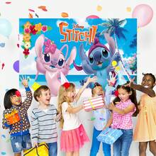 1pc Authorized Blue & Pink Stitch Theme Party Backdrop (210*150/150*100/100*75cm), Cartoon Monster Stitch Beach Background, Suitable For Newborn Party, Theme Party Wall Decor Props - BJB - View 11