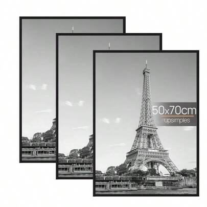 Set Of Three Picture Frames Measuring 50Cm By 70Cm, Black Frames Suitable For A Photo Gallery - Features Slide-In Strips, Can Be Hung Horizontally Or Vertically