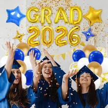 33件套2026毕业季气球套装，包含“GRAD”铝箔气球、“2026”铝箔气球、乳胶气球、星星气球，适用于学校活动、校园装饰、房间装饰、2026毕业派对、毕业照道具。 - 多色 - 查看 5