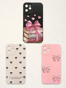 3pcs Bowknot Phone Cases, Soft TPU Full Coverage Anti-Drop Cases With Precise Cutouts, Featuring 3D Rhinestone Bowknot, Healing English Slogan, Hand-Painted Heart Pattern, Suitable For IPhone & Galaxy, Great Gift For Birthday, Holiday, Best Friends - Multicolor - View 25