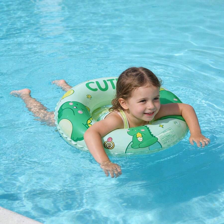 充气恐龙游泳圈，可爱游泳圈，沙滩派对水上玩具 - 綠色 - 查看 1