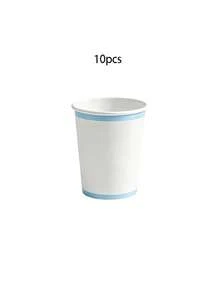 Bộ 10/20/50 cốc giấy trắng dùng một lần, cốc giấy viền xanh dương, cốc uống nước nóng lạnh thích hợp cho tiệc tùng, đám cưới, tiệc mừng em bé, sinh nhật, tiệc cô dâu, cà phê, trà, nước ngọt, sử dụng tại nhà và văn phòng. Dành cho cả nam và nữ. - viền xanh - Xem 7