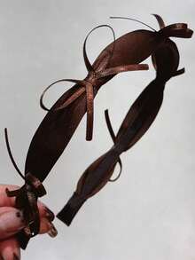 1pc Brown Tone Ribbon Bow Headband, Elegant French Style Hair Accessory,Summer,Holiday,Travel - Brown - View 3