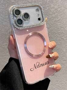 [Tùy chỉnh] Ốp lưng điện thoại từ tính in tên cá nhân, có nhũ lấp lánh, phù hợp với 17 Pro Max, 17, 16, 15, 14, 13 Pro Max, 14, 15, 16 Plus, chống rơi vỡ. - Hồng - Xem 7