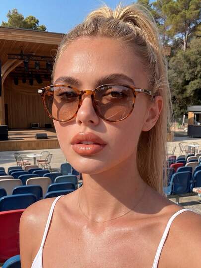 1 Pair Retro Square & Round Frame Fashionable Glasses, Business Elegant Style Unisex Glasses, Beach Accessories, Vacation, Outdoor Travel Casual, Back To School Gift