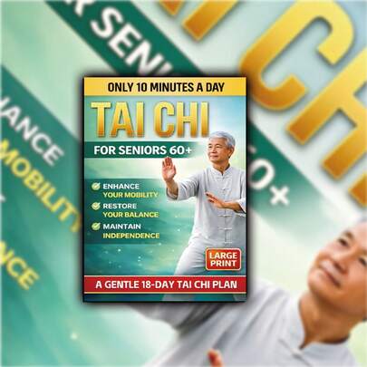 خطة تشي تاي لطيفة لمدة 18 يومًا للمسنين 60+ | طباعة كبيرة ، 10 دقائق يوميًا لتحسين التوازن والحركة والوقاية من السقوط