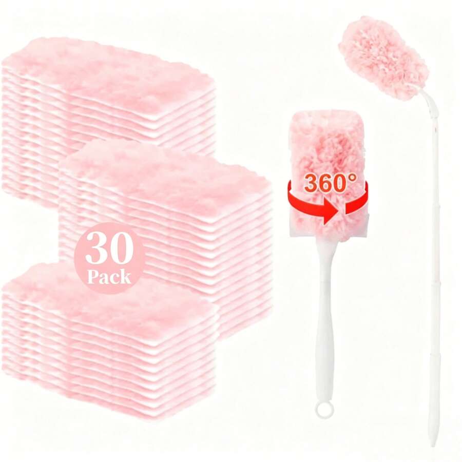 35 Count Pink Duster Refills Compatible With Handle, 360° Multi-Surface Duster Refills With 2 Handle, 5X Microfibers Disposable Dusters For Valentines Home, Office Cleaning, Quick Cleanup, Surface Dusting, Lightweight Duster, Easytouse Refills - Pink - View 1