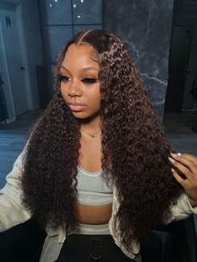 36 Inch Chocolate Brown 13x4 Deep Curly Lace Front Wigs Human Hair Pre Plucked 13x4 Frontal Wigs Human Hair Wet And Wavy HD Lace Jerry Curly Wig Human Hair Wigs For Women - S4 - 查看 2