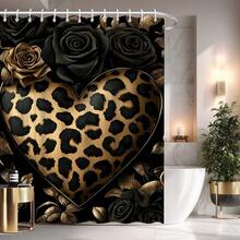 1/4 Piece 2D Flat Elegant Animal Print Apartment Bathroom Shower Curtain, Hotel Shower Curtain Set With 12 Hooks, Bathroom, Drawer Stand And U-Shaped, Bathroom Decor, Shower Curtain Set 4 Pieces - A - View 8