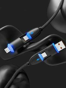 Durcord 四合一 1 米/3.28 英尺/39.37 英寸 100W（最大）尼龙编织 Lightning 数据线，兼容 17/16/15/14/13/12/Pro Max 系列、Galaxy S25 系列及其他智能手机，通用高效充电适配器，充电及数据同步线 - 彩色 - 查看 10