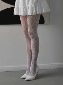 1 đôi quần tất mỏng xuyên thấu gợi cảm, ôm sát, họa tiết sọc dọc lãng mạn kiểu retro dành cho bé gái - trắng - Xem 6