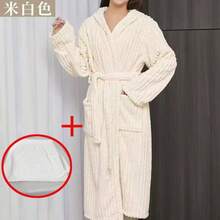 1pc Coral Fleece Hooded Bathrobe For Women, Super Soft, Absorbent, Skin-Friendly, Suitable For Bathroom, Gym, Hotel, Beach, Daily Essential, Ideal For Home & Travel, Perfect Gift For Everyone - White - View 12