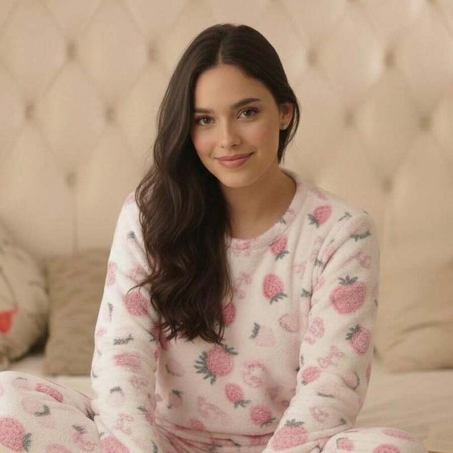 Women's UltraSoft Winter Pajama Set - Fleece Pajamas - quả dâu - Xem 1