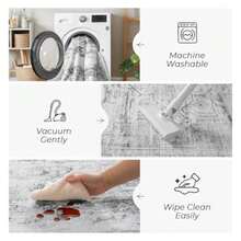 2*6 Washable Kitchen Runner Rug Non Slip Soft Faux Wool Floor Carpets for Bedroom Hallway Entryway Neutral Vintage Distressed Aesthetic Stain Resistant Grey White Rugs - 2 x 6 rectangular - Ver 6
