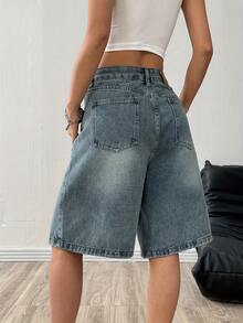 Pantalones cortos vaqueros anchos y sueltos de lavado claro vintage para adolescentes y niñas, ropa casual de calle - Lavado ligero - Ver 6