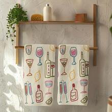 2D Flat Pattern Kitchen Towel,Designed With A Painting Of Wine And Glasses On A White Background. Made From Ultra-Fine Fibers, These Towels Are Absorbent, Quick-Drying, And Machine Washable.1/2/4/6/8 Pcs,,Various Holiday,Valentine's Day ,Easter, Mother's Day,Father's Day,Halloween, Thanksgiving ,Christmas,Birthday's Perfect,Gifts. - 混色 - 查看 1