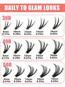 Sibeuna 640片 30D+40D+50D D捲度自然柔軟蓬鬆接睫毛 3款DIY簇狀假睫毛 適合派對、旅行、度假、海灘 - D - 查看 4