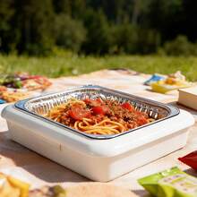 JIASLING Classic Aluminum Foil Pan Carrier With Lid - Elevated Food Serving Tray - Portable Casserole Carrier With Lid - Hosting Essentials - 白色 - 查看 6