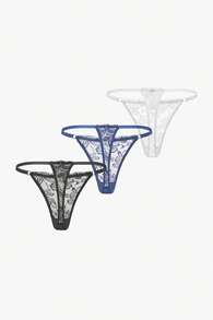 Bisouelle Women's Fantasy Elegant Lace Thong Panties Set Contrast Trim Multicolor Underwear For Her - Multicolor - View 2
