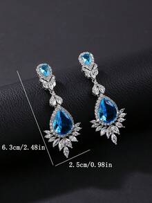 1 Pair Luxurious Jewelry Style Copper Inlaid Cubic Zirconia Water Drop Dangle Earrings, Suitable For Evening Gowns, Weddings, Parties - Drop Earrings - View 9