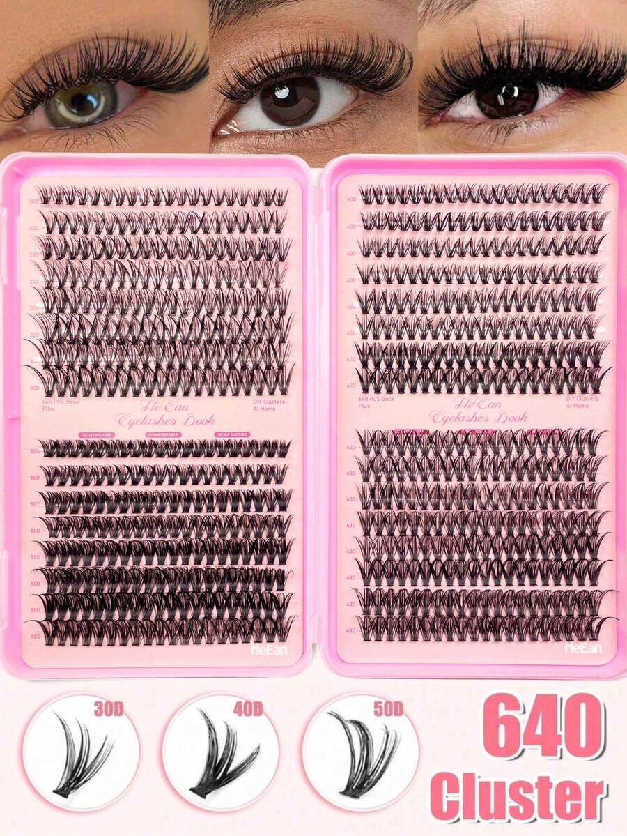 640 Clusters D Curl Cluster Lashes, 30D/40D/50D Mixed Combination Lash Set. - View 1