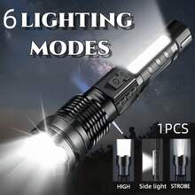 3/2/1 Pack Rechargeable Flashlight, High-Lumen Super Bright Flashlight, 6-Mode Zoomable Flashlight, COB Side Light, Powerful Handheld LED Flashlight, Suitable For Emergencies, Camping, Fishing, Hiking, Made Of ABS Material, High-Brightness Outdoor Light,No Laser Function - Black - 1 Piece - View 11