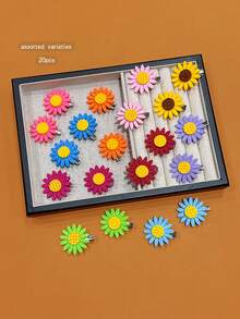 20 piezas Pasadores de pelo con girasoles de colores aleatorios, accesorios de pelo de estilo dulce adecuados para uso diario - Multicolor - Ver 6