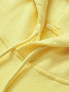 Women's Straw Yellow Cotton Top, Basic Loose-Fitting Hooded Sweatshirt, Spring/Summer Long-Sleeved Top With A Soft, Breathable, Drop-Shoulder Design. - Straw Yellow 2 - View 4