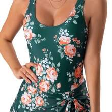 Women's Swimsuit, One-Piece Skirt Style, Sexy, Fitted, Printed - Navy Blue - View 5