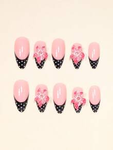 Mejora tu apariencia instantáneamente con 24 piezas de uñas postizas de forma de almendra media, elegante y vintage de estilo Y2K para primavera y verano. Incluye uñas 3D con flores rojas, lunares y diseño francés en blanco y negro. Cobertura completa de uñas falsas para mujeres y niñas, con 1 hoja de pegatinas adhesivas y 1 lima de uñas. Envío aleatorio de gel de gelatina. - Multicolor - Ver 3
