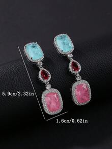 1 Pair Gorgeous Colorful Geometric CZ Drop Earrings, Copper Setting, Jewelry For Evening Dresses, Weddings & Parties - Drop Earrings - View 4