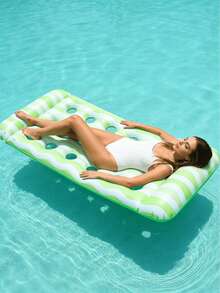 1pc Striped Inflatable Float, Macaron Color Wavy Stripe Design, With Inflatable Pillows On Both Ends, PVC Material, Suitable For Beach, Swimming Pool, Seaside, Water Park, Party Use - Striped Inflatable Float - View 7