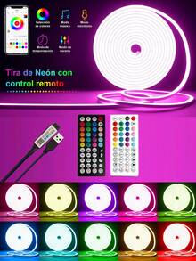 1m/2m/3 Meters/4m/5m Neon LED Light Strip With Music Sync Function, Waterproof Flexible Light Rope With Bluetooth Remote Control, Suitable For Bar, Bedroom, Kitchen, Living Room, Game Room, Outdoor Decoration, Also Applicable For Birthday Party, Camping, Halloween, Christmas Decoration, Bedroom Atmosphere Lighting, TV Background, Makeup Mirror, Bathroom Cabinet - Multi-color light - View 8