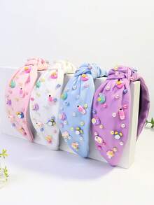 1pc Women's School Elements Solid Color Cute Polyester Knotted Headband Travel Accessories Hair Band Diadema Hair Hoop,Festival,Birthday - Multicolor - View 9