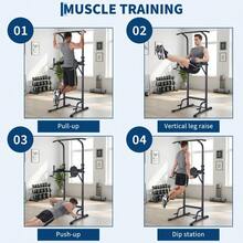 Adjustable Power Tower Dip Station Pull Up Bar Stand – Multi-Function Strength Training Equipment – 400LB Capacity For Home Gym – Pull-Ups, Dips, Knee Raises - Black - View 4