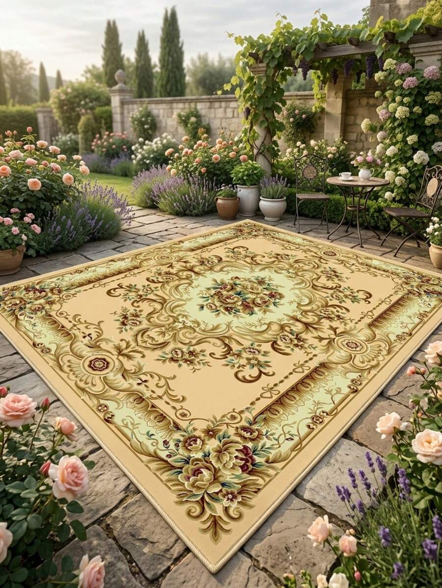 1pc Luxury Vintage Bohemian Floral & Stripe Patterned Area Rug/Carpet/Door Mat, Soft Machine Washable Rug For Entryway, Balcony, Hallway, Outdoor, Patio, Living Room, All Season